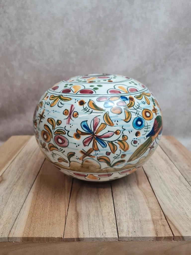🌸 Pic-fleurs ancien en faïence décor main – oiseau & décor polychrome 🎨