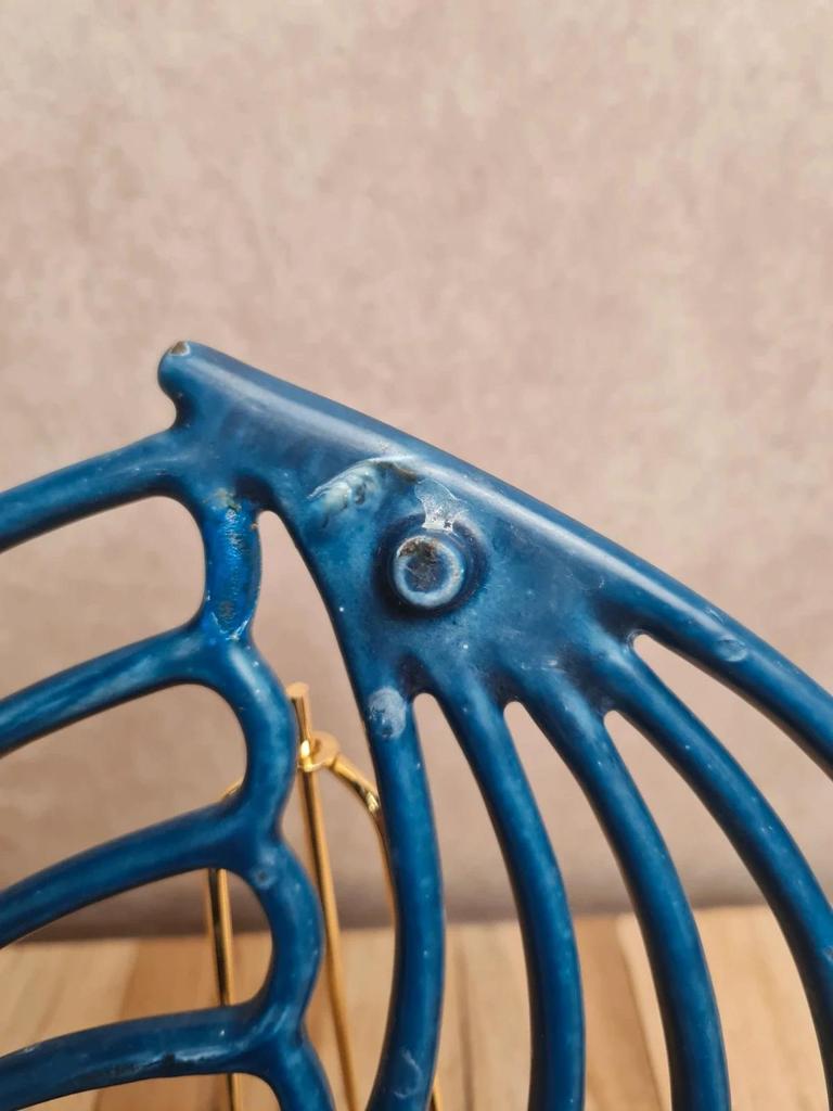 Dessous de plat vintage bleu forme feuille 🍃 fonte/fer recouvert plastique rétro design