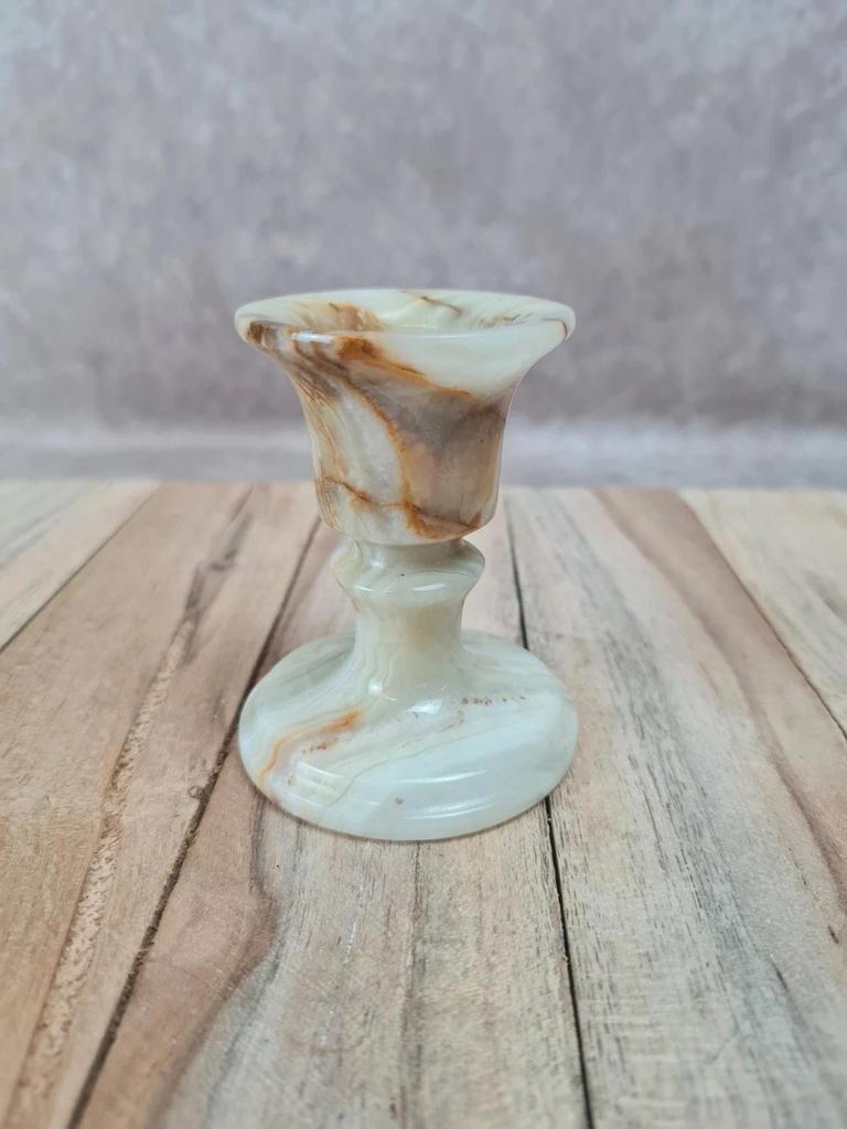 Bougeoir vintage en onyx marbré, pierre naturelle