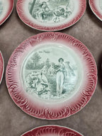 Série complète 12 assiettes parlantes Digoin Sarreguemines, terre de fer, Les Fleurs vintage