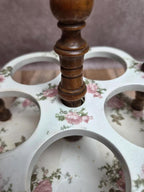 Serviteur ancien à huile, vinaigre & condiments Salins – terre de fer & verre – décor floral