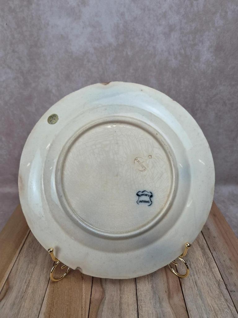 Assiette ancienne Longwy – modèle Japonais – décor oiseaux noir & blanc