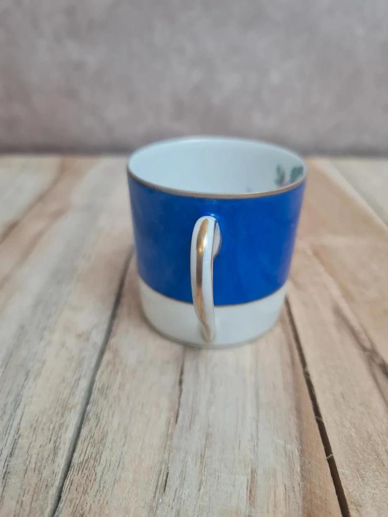 Tasse à moka vintage Robert Haviland & Le Tanneur Limoges bleu cobalt décor floral