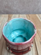 Ensemble ancien en barbotine majolique – plateau et 4 petits pots – Art Nouveau
