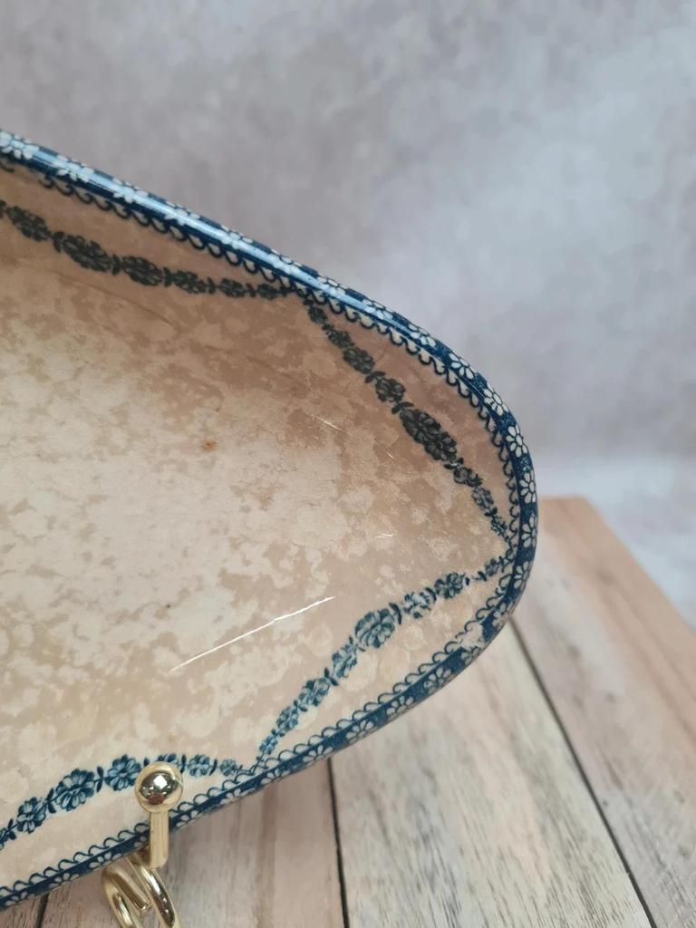 Ravier ancien Terre de Fer Salins décor bleu – patine superbe 💙