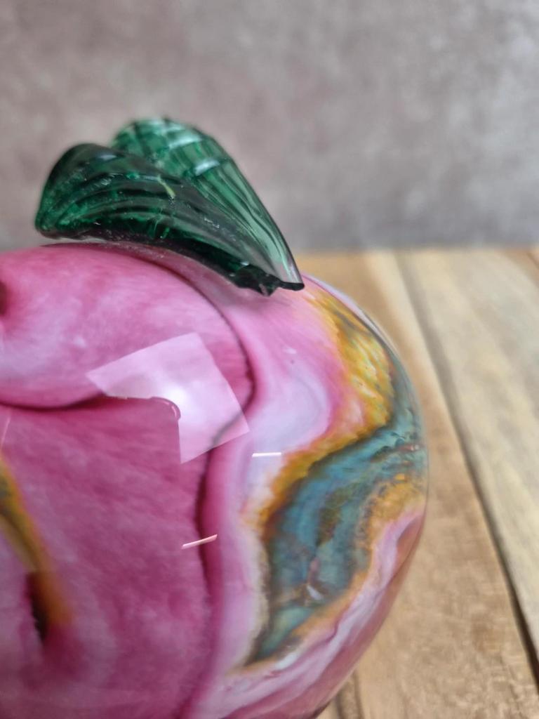 Pomme décorative vintage en verre soufflé coloré – rose et vert