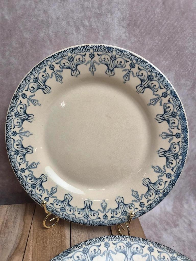 Lot de 6 assiettes plates anciennes Gien – Terre de Fer – modèle Bengale