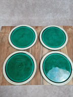 💚 Ensemble Vallauris vert émaillé – centre de table & dessous de bouteille vintage