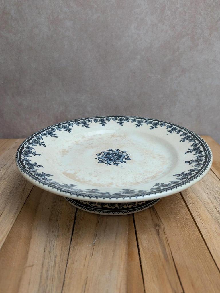 Compotier Terre de fer H. Boulenger & Cie – Modèle Gagny – Décor floral bleu