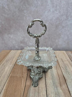 Présentoir ancien en métal argenté et verre