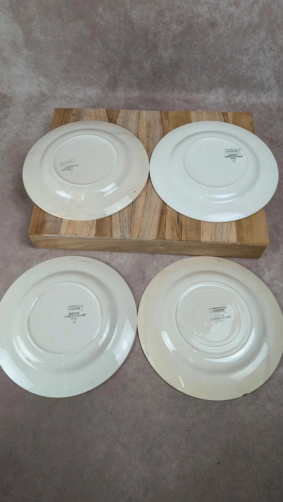 Lot de 4 assiettes plates vintage Sarreguemines – modèle Andrée