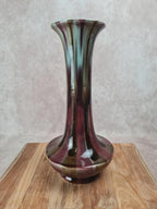 Grand vase ancien Fives-lille – signé Gustave De Bruyne 💐 Émail flammé vert & lie-de-vin