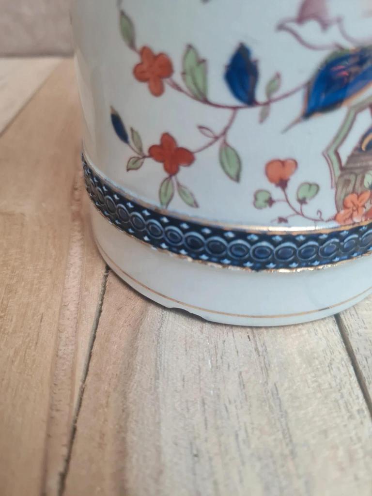 Pichet ancien Burleigh Ware Angleterre décor floral doré bleu cobalt avec couvercle