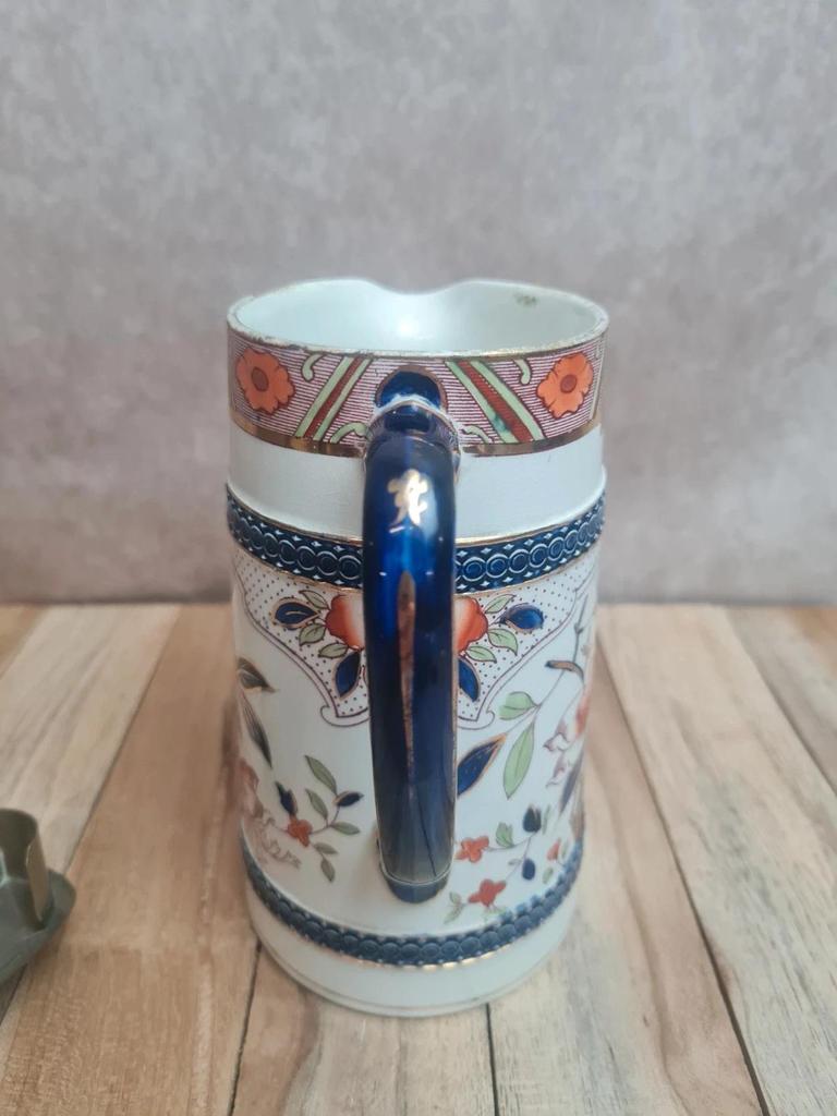 Pichet ancien Burleigh Ware Angleterre décor floral doré bleu cobalt avec couvercle