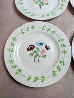 Lot de 6 assiettes plates en terre de fer Digoin Sarreguemines – Modèle Poupette – Vintage