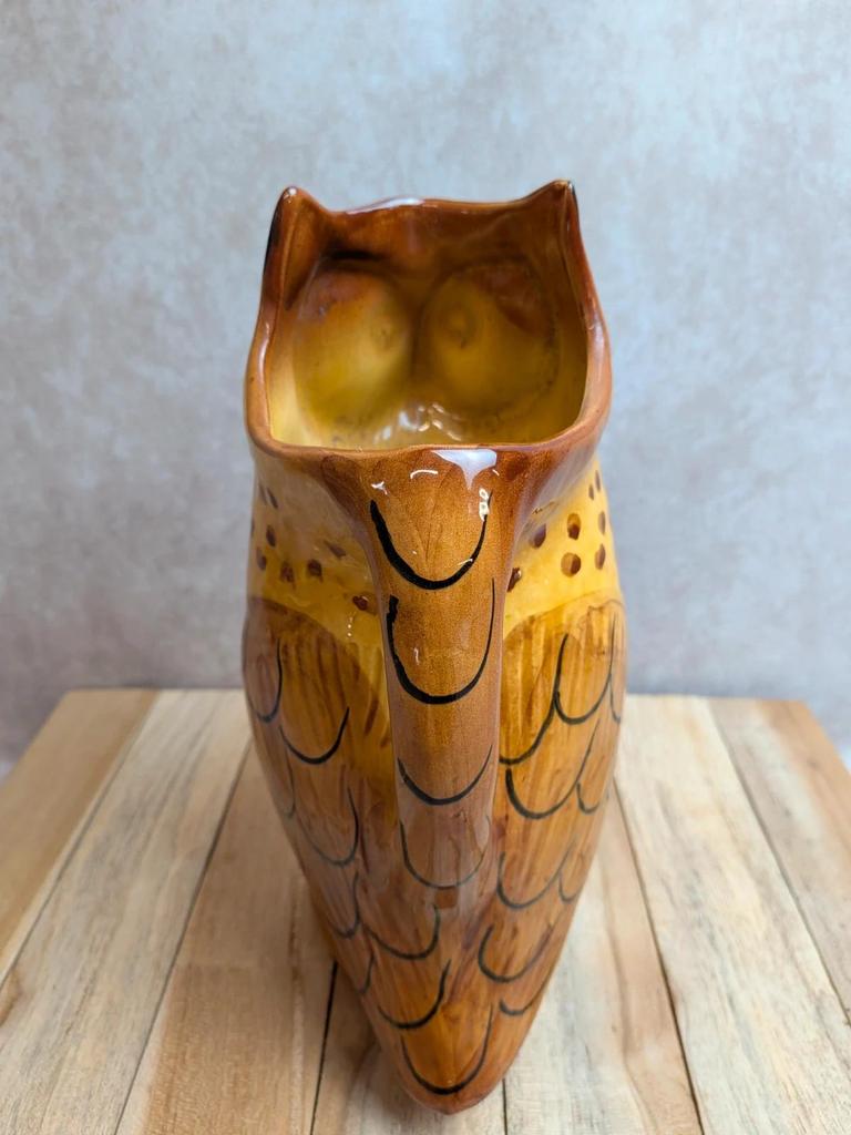 Pichet zoomorphe vintage en céramique émaillée – Chouette hibou