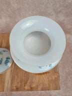 Jolie paire de vases sur pied en opaline blanche – décor bleu ancien