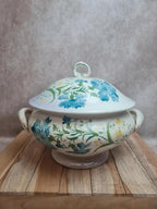 Soupière ancienne terre de fer St Amand Lebacqz Bouchard décor pavot polychrome 💙🌿