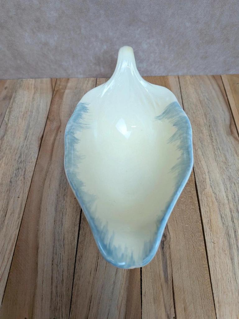 Saucière + plateau Terre de fer Salins décor bleu nuagé