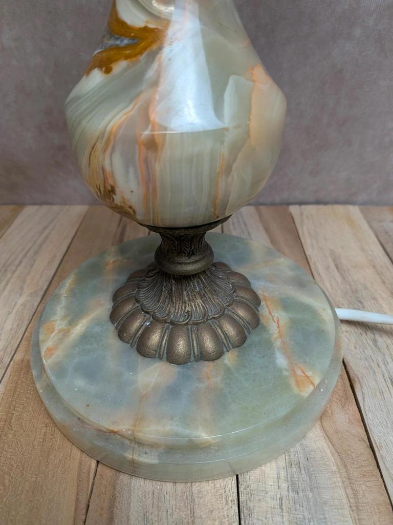 Pied de lampe vintage en onyx et laiton