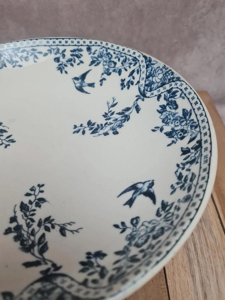 Compotier Terre de Fer Hbcm Choisy-le-roi modèle Louis Xvi décor oiseaux 💙