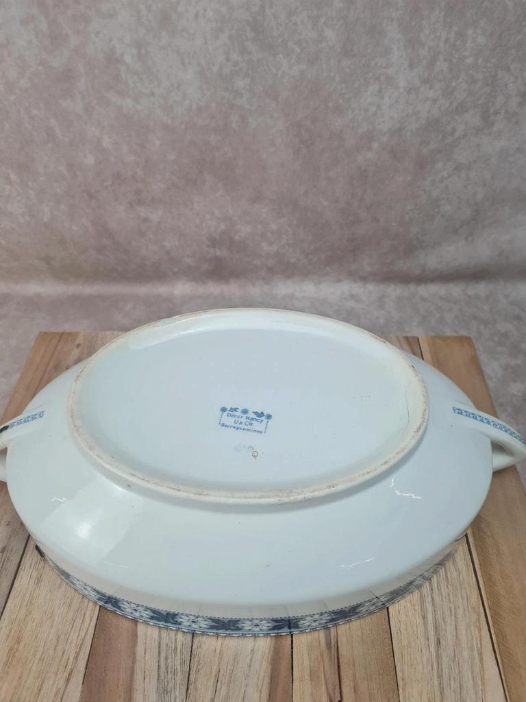 Légumière ancienne en bn terre de fer Sarreguemines “nancy” complète – plat + couvercle 💙