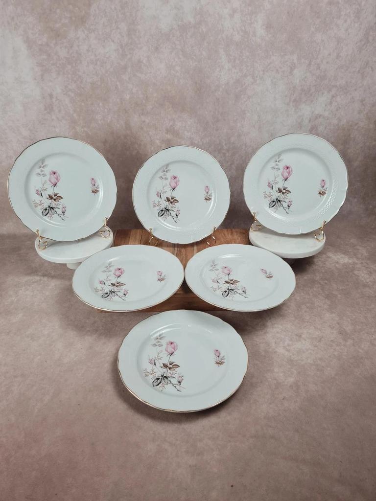 🩷 Lot de 6 assiettes en porcelaine Tognana – motif roses anciennes & liseré doré 🇮🇹