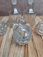 Serviteur ancien à huile, vinaigre & condiments Salins – terre de fer & verre – décor floral