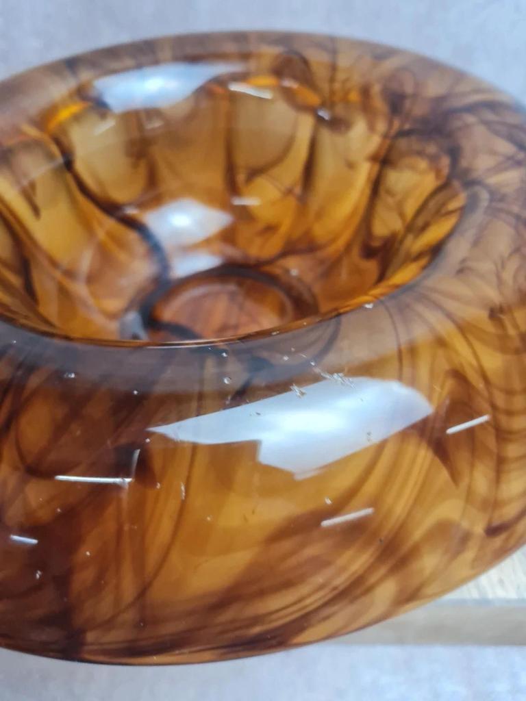 Coupe centre de table Art Déco Davidson “cloud Glass” ambré – pique fleurs vintage anglais