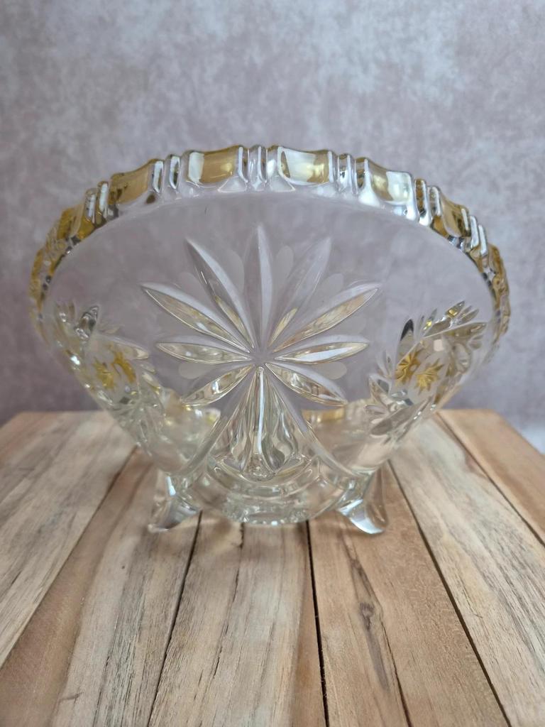 Grande coupe tripode Walther Glas Komet – Verre cristallin jaune ambré vintage