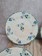 Lot de 4 assiettes à dessert anciennes terre de fer décor floral bleu et vert 🌿