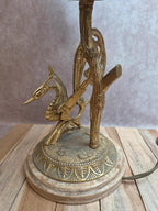 Grande lampe vintage en laiton moulé – Phénix – socle en onyx – années 60/70
