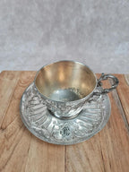 Élégante tasse et sous - tasse anciennes en métal argenté Gallia – modèle 4111