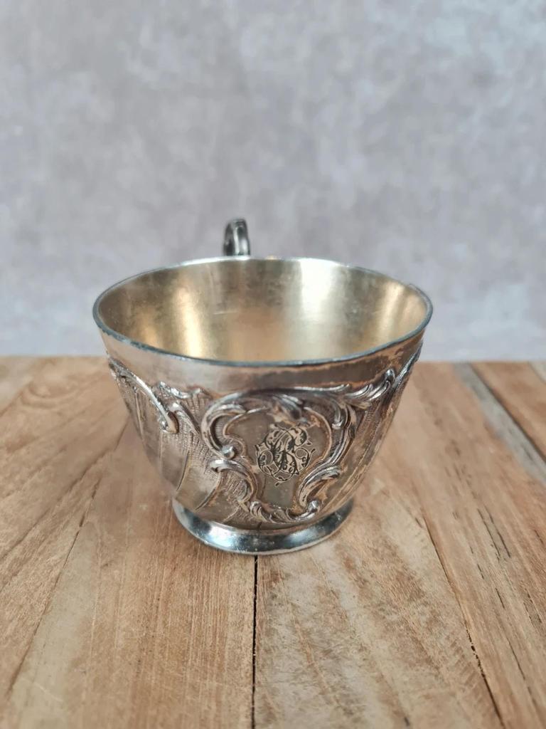 Élégante tasse et sous - tasse anciennes en métal argenté Gallia – modèle 4111