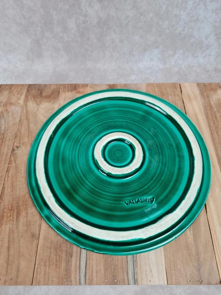 💚 Ensemble Vallauris vert émaillé – centre de table & dessous de bouteille vintage