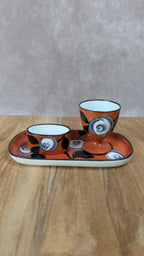 Ensemble vintage peint à la main – plateau + cocotier + mini ramequin