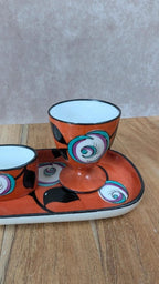 Ensemble vintage peint à la main – plateau + cocotier + mini ramequin
