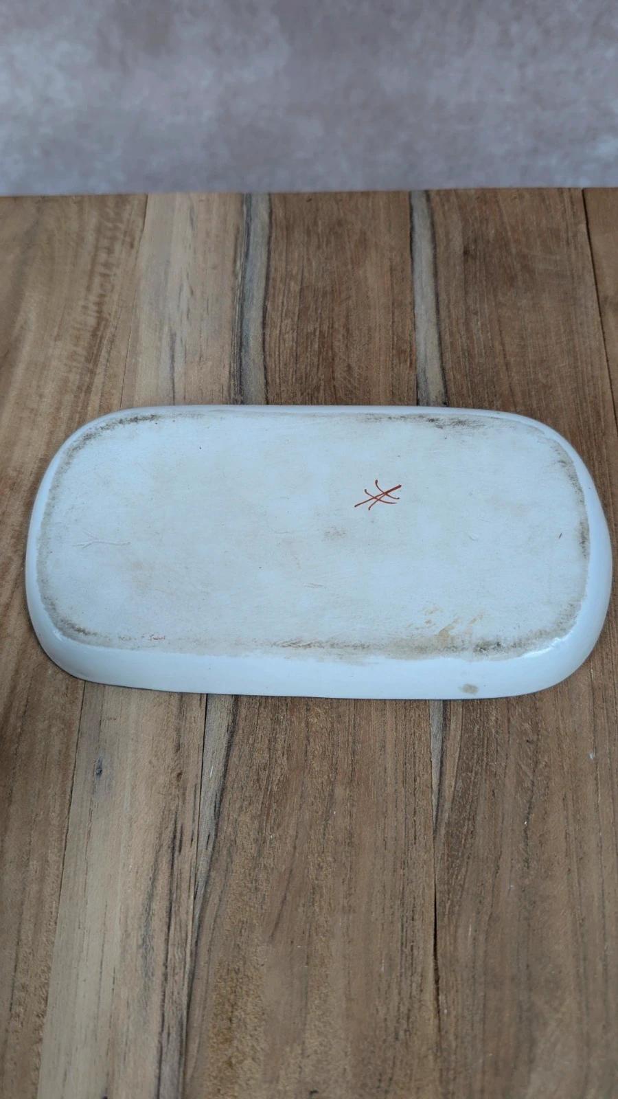 Ensemble vintage peint à la main – plateau + cocotier + mini ramequin