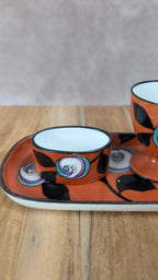 Ensemble vintage peint à la main – plateau + cocotier + mini ramequin