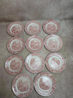 Assiettes à dessert anglaises terre de fer J Broadhurst Constable Series toile de Jouy rouge