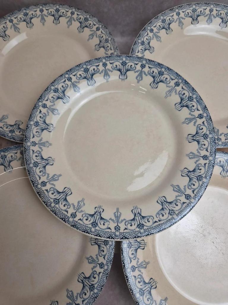 Lot de 6 assiettes plates anciennes Gien – Terre de Fer – modèle Bengale