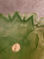 Grand abat-jour vintage en verre marbré vert – forme fleur étoilée – 35 cm