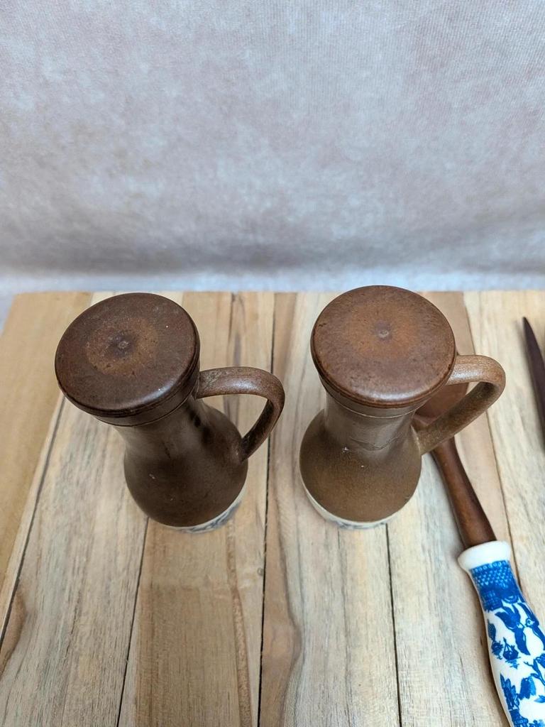 Set à salade vintage céramique & bois – Huilier/vinaigrier + couverts