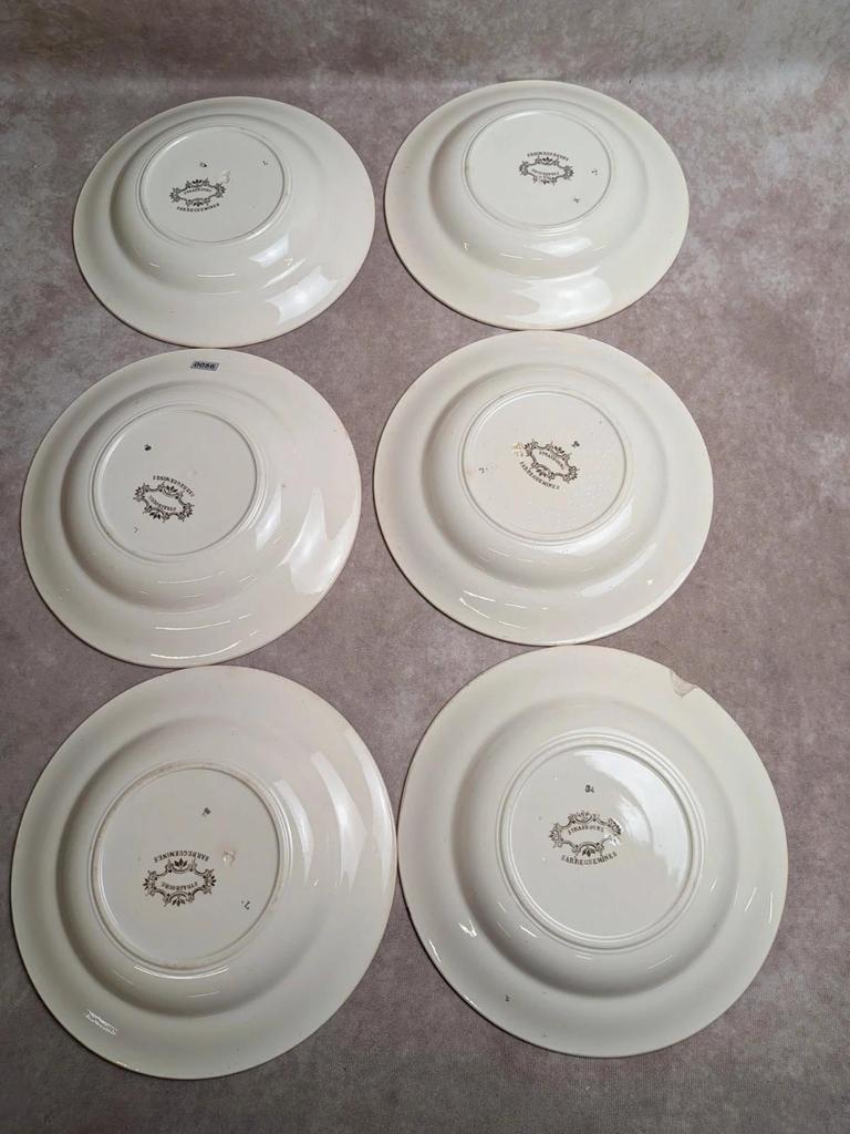 Lot de 6 assiettes creuses Sarreguemines – modèle Strasbourg – décor floral peint à la main
