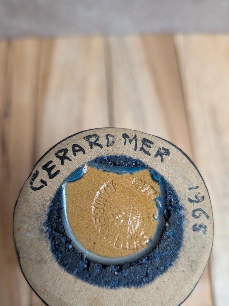 petit vase grès Gérard mer 1965 bleu irisé vintage