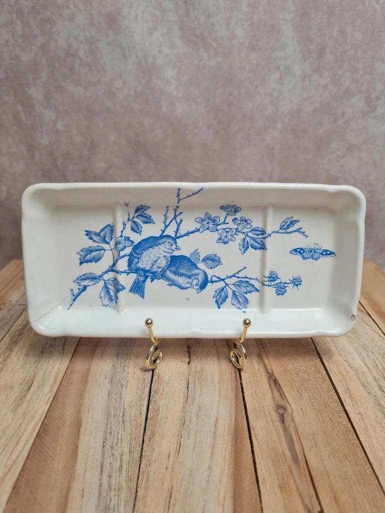 Porte-brosse / vide-poche vintage décor oiseaux – Bfk Keramis “chanteurs”