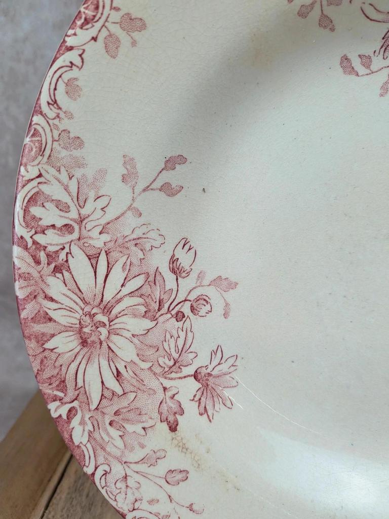 assiette creuse terre de fer Gien fleur d’automne ancienne