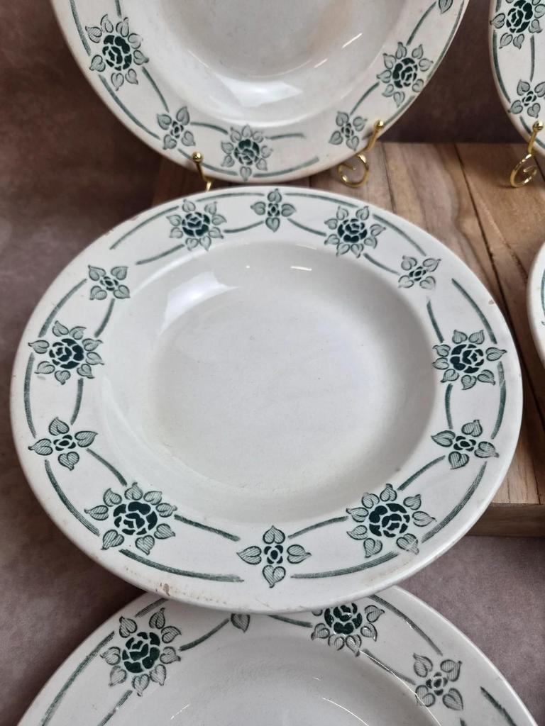 Lot de 6 assiettes creuses anciennes Faïencerie Nouvelle Givors – Modèle Simone – Faïence française