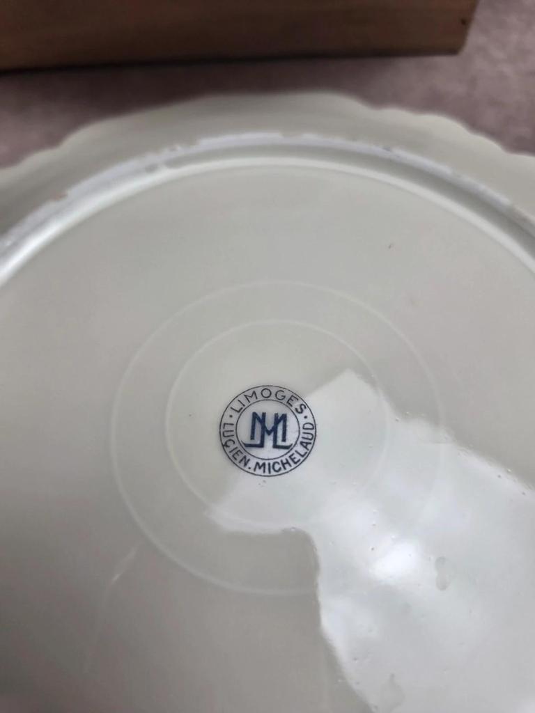 Lot de 6 assiettes plates anciennes Limoges Lucien Michelaud – décor floral