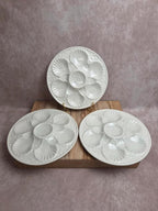 Lot de 3 assiettes à huîtres / coquillages Chantilly France – Blanc craquelé